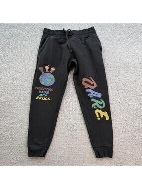 DARE Keeping Kids Off Drugs Graphic Sweatpants Black Joggers Mens Small 30x28